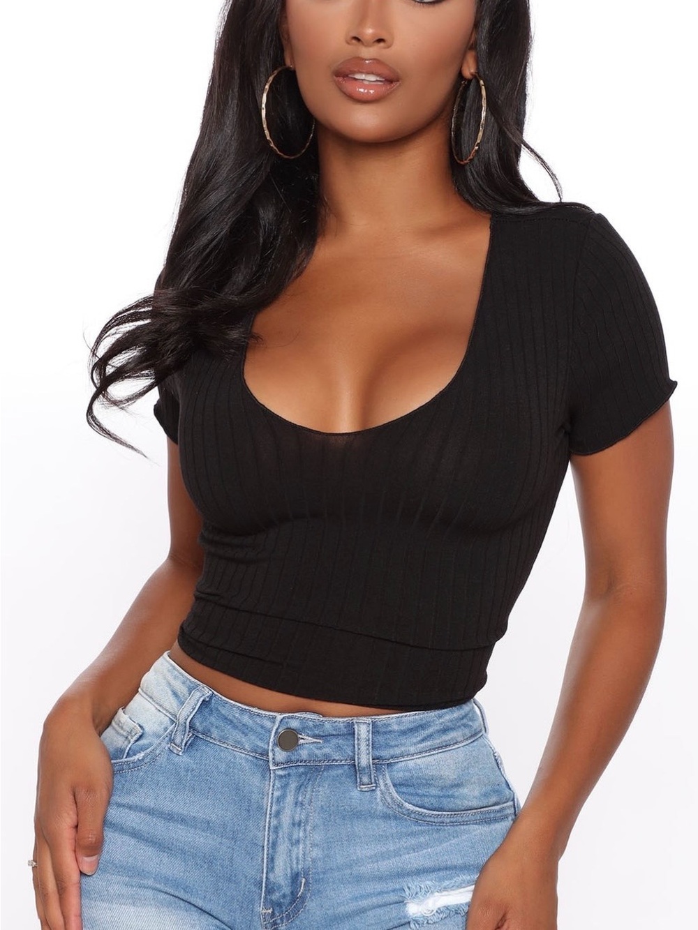 Fashion Nova Black Ribbed Scoop Crop Top